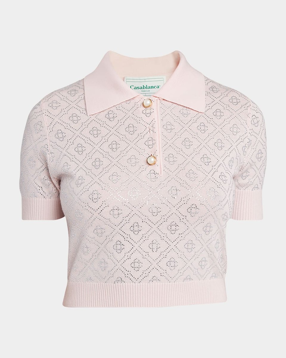 Crystal Monogram Crop Polo Shirt